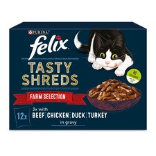 Felix Tasty Shreds Cat Food Farm Selection In Gravy 12X80g