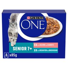 Purina One Senior 7+ Salmon & Fish Cat Food 8X85g