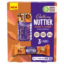 Cadbury Nuttier Peanut & Almond Chocolate Snack Bar 3 Pack 120g