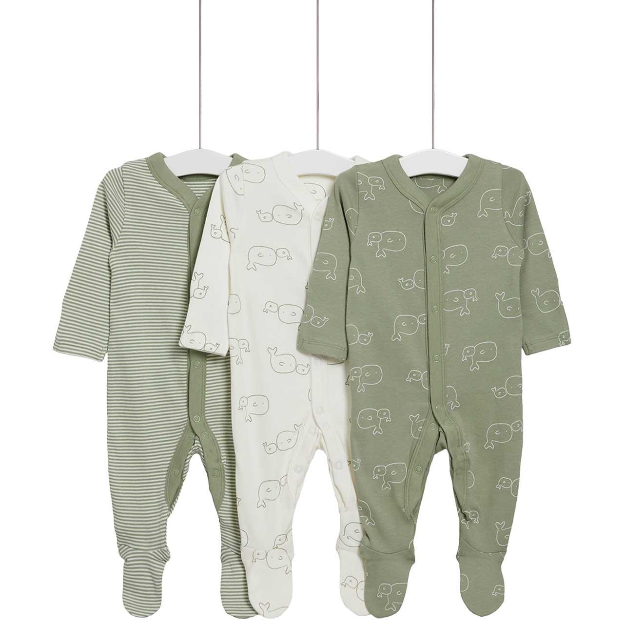 M&S Whale Sleepsuits, Newborn, Green