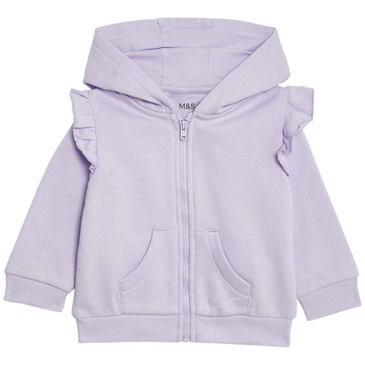 M&S Girls Cotton Rich Hoodie, 0-3 Months, Lilac