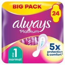 Always Platinum Normal Size 1 Sanitary Towels With Wings 24S