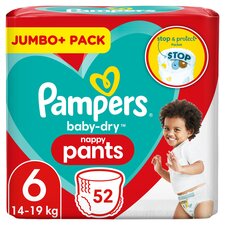 Pampers Baby-Dry Nappy Pants, Size 6 (15kg+) Jumbo+ Pack