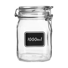 Bormioli Rocco Lavagna Glass Storage Jar with Label - 1 Litre