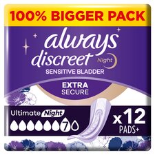 Always Discreet Incontinence Ultimate Night Pads 12 Pack