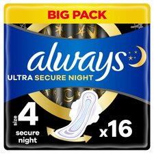 Always Sanitary Towels Secure Night With Wings Size 4X16