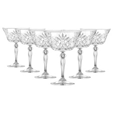 RCR Crystal Melodia Glass Champagne Saucers - 260ml - Pack of 6