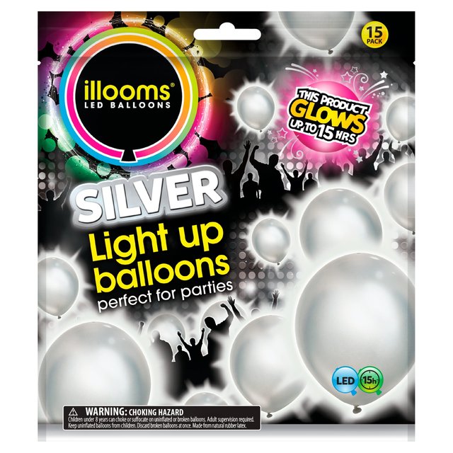 Illooms Silver Light Up Balloons  15 per pack