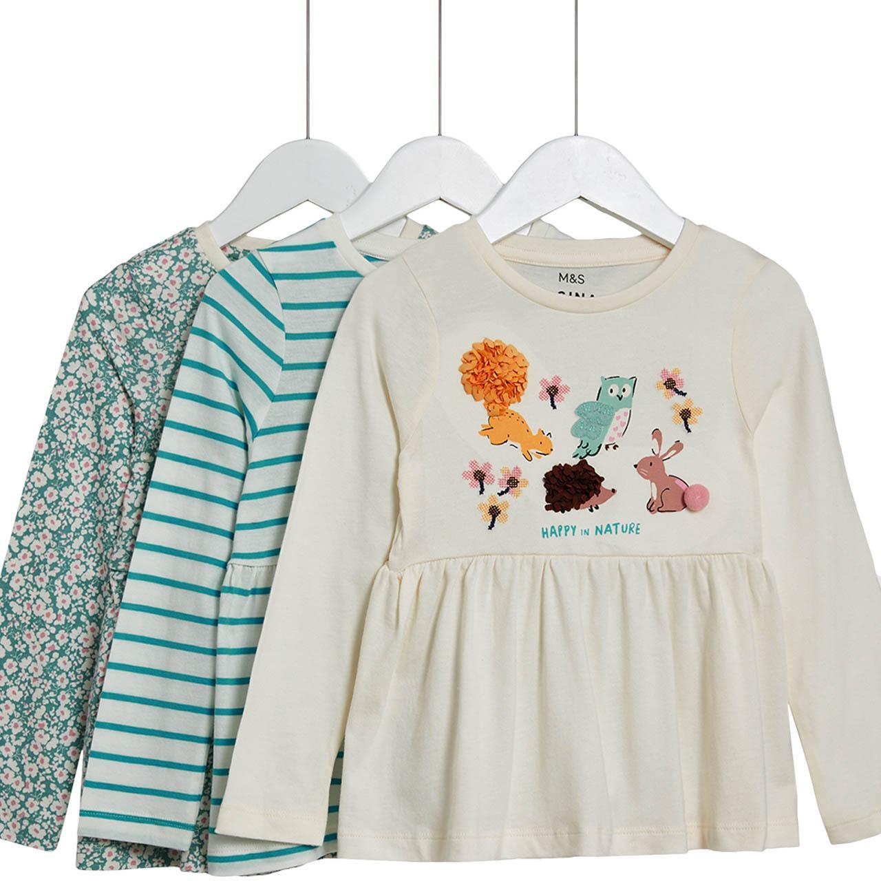 M&S Bunny Tops, 3 Pack, 2-3 Years, Green