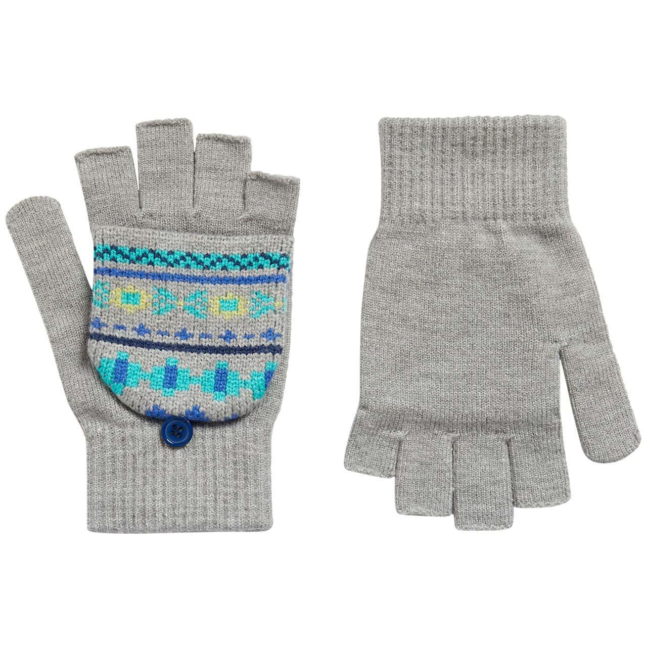 M&S Fairisle Print Flip-top Gloves, 6-10 Years, Grey Marl