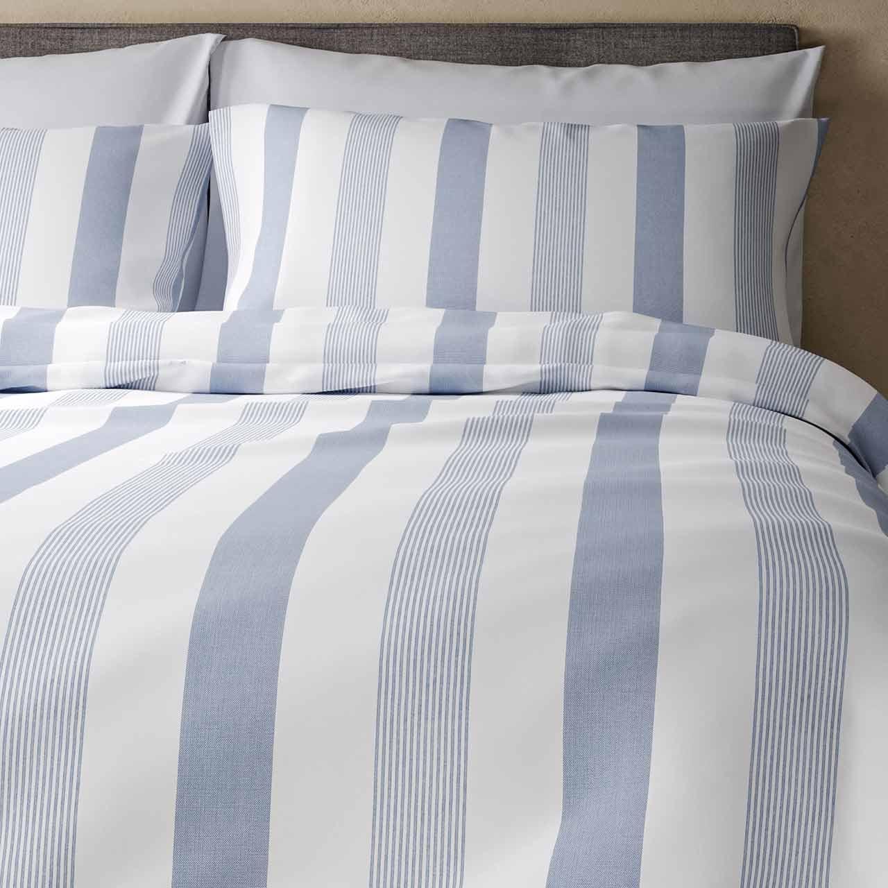 M&S Hadley Pure Cotton Striped Bedding Set, Super King (6ft), Blue Mix