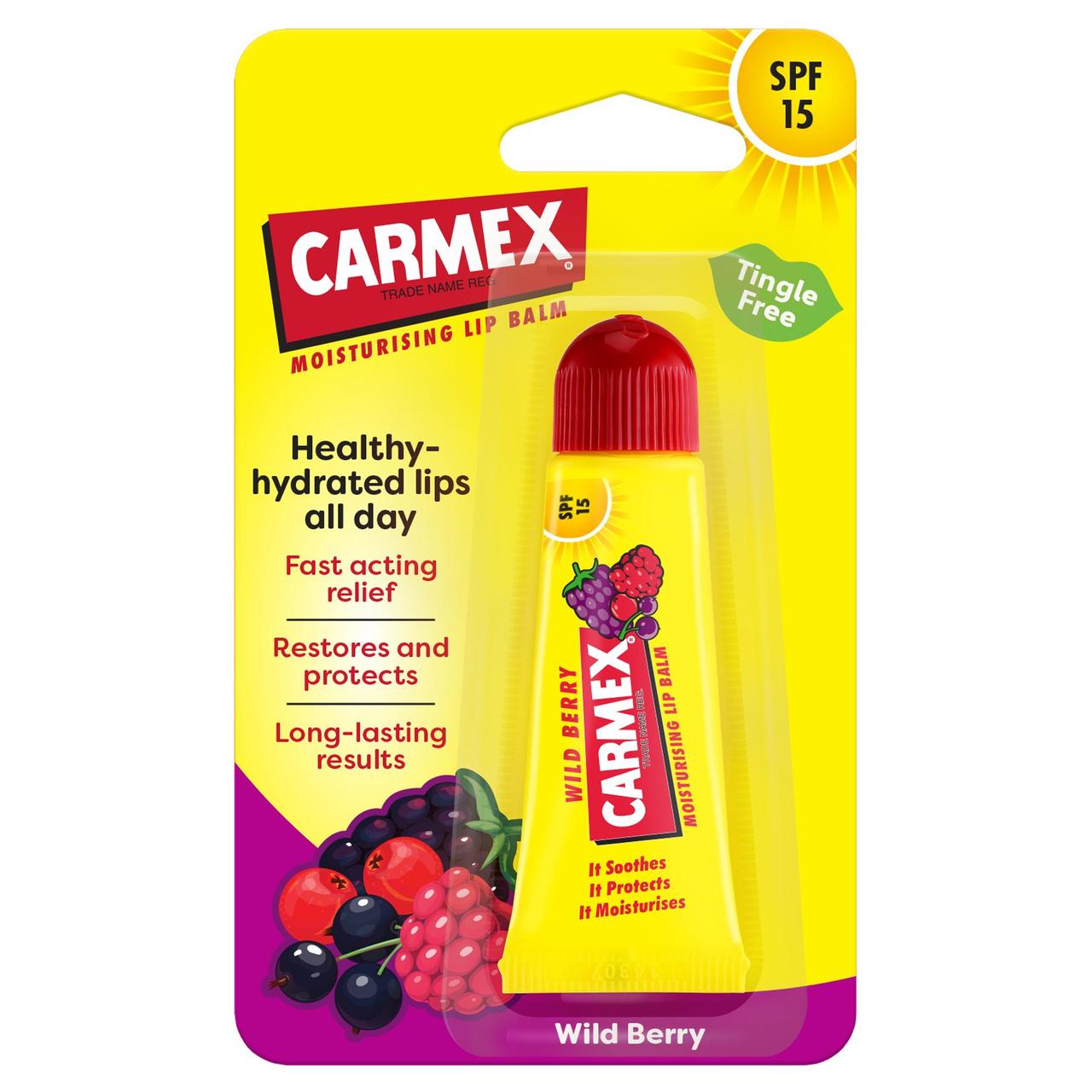 Carmex Lip Balm Wildberry Tingle Free Tube SPF 15