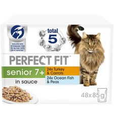 48 x 85g Perfect Fit Senior 7+ Wet Cat Food Pouches Mixed Flavours In Sauce