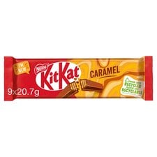 Kit Kat 2 Finger Caramel Chocolate Biscuit Bars Multipack, 9 Pack