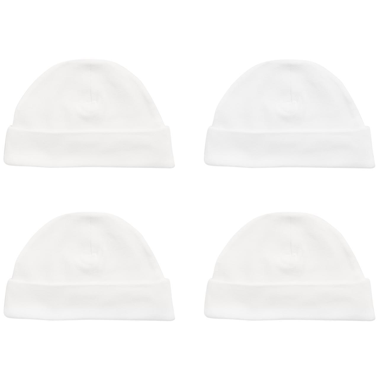 M&S Pure Cotton Hats, 4 Pack, 6-12 Months, White