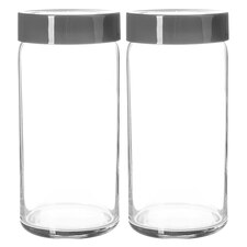 LAV Novo Glass Storage Jars - 1.4 Litre - Grey - Pack of 2