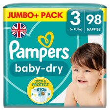 Pampers Baby Dry Size 3 Nappies Jumbo+ 98 Pack