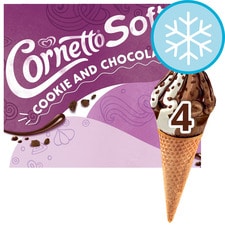 Cornetto Soft Cookie & Chocolate Ice Cream Cones 4x140ml