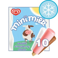 Wall's Mini Milk Vanilla, Strawberry & Chocolate Ice Cream Lollies 10x35ml