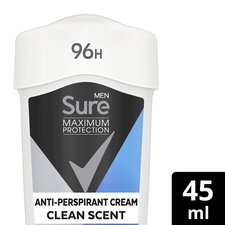 Sure Men Maximum Protection 96h Clean Scent Antiperspirant Deodorant Cream 45ml