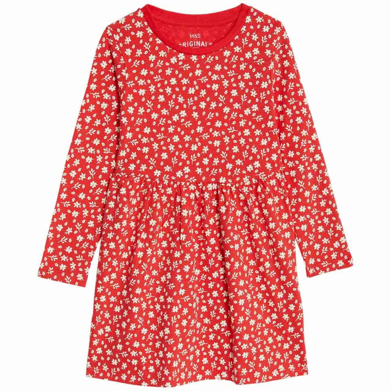 M&S Printed Dress, 5-6 Years, Red