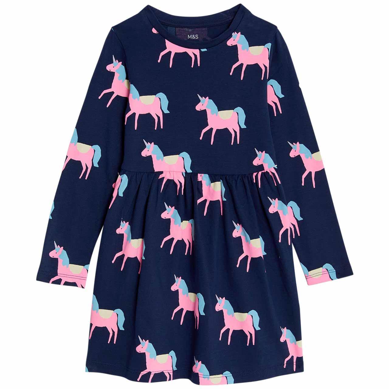 M&S Printed Dress, 2-3 Years, Navy