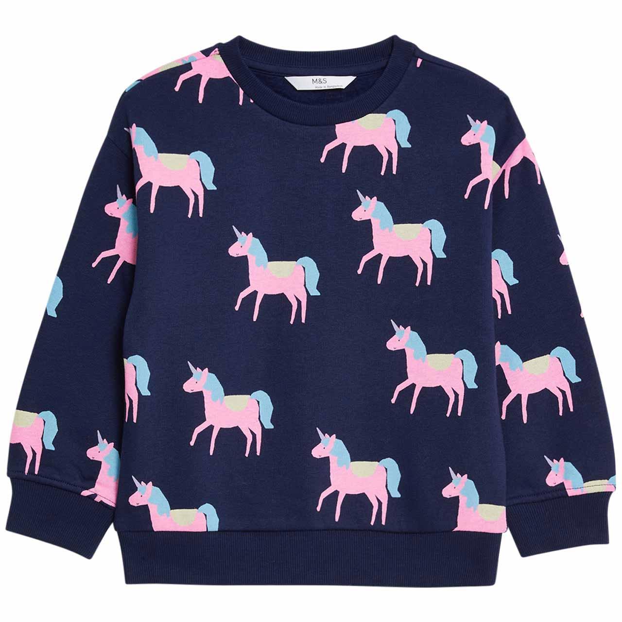 M&S Unicorn Sweatshirt, 3-4 Years, Navy