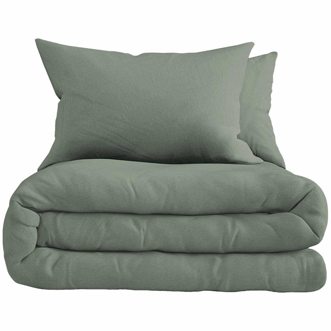 M&S Pure Brushed Cotton Bedding Set, Single, Dusty Green