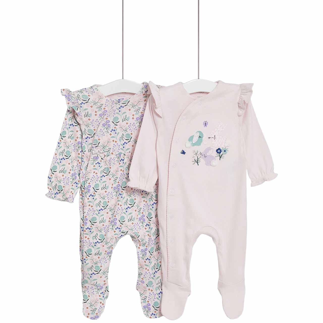 M&S Botanical Sleepsuits, 2-3 Years, Pink