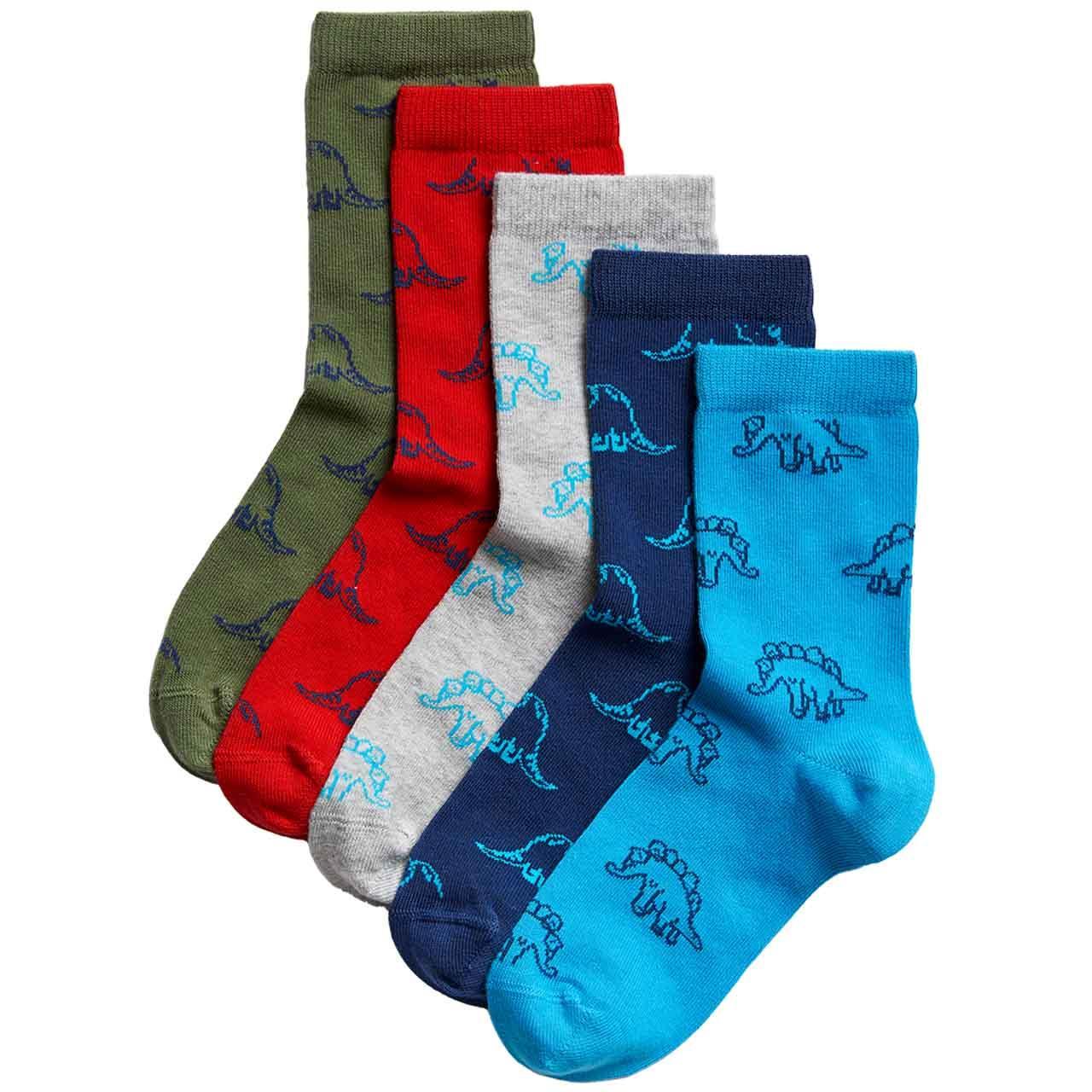 M&S Kids Cotton Rich Dinosaur Socks, 6-8.5 Small, Grey, 5 Pack