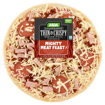 ASDA Medium Stonebaked Thin & Crispy Mighty Meat Feast (Typically 396g)