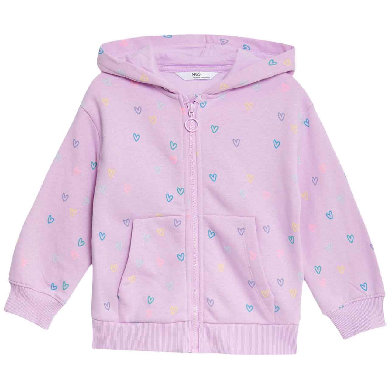 M&S Girls, Cotton Rich Zip Hoodie, 3-4 Years, Pink