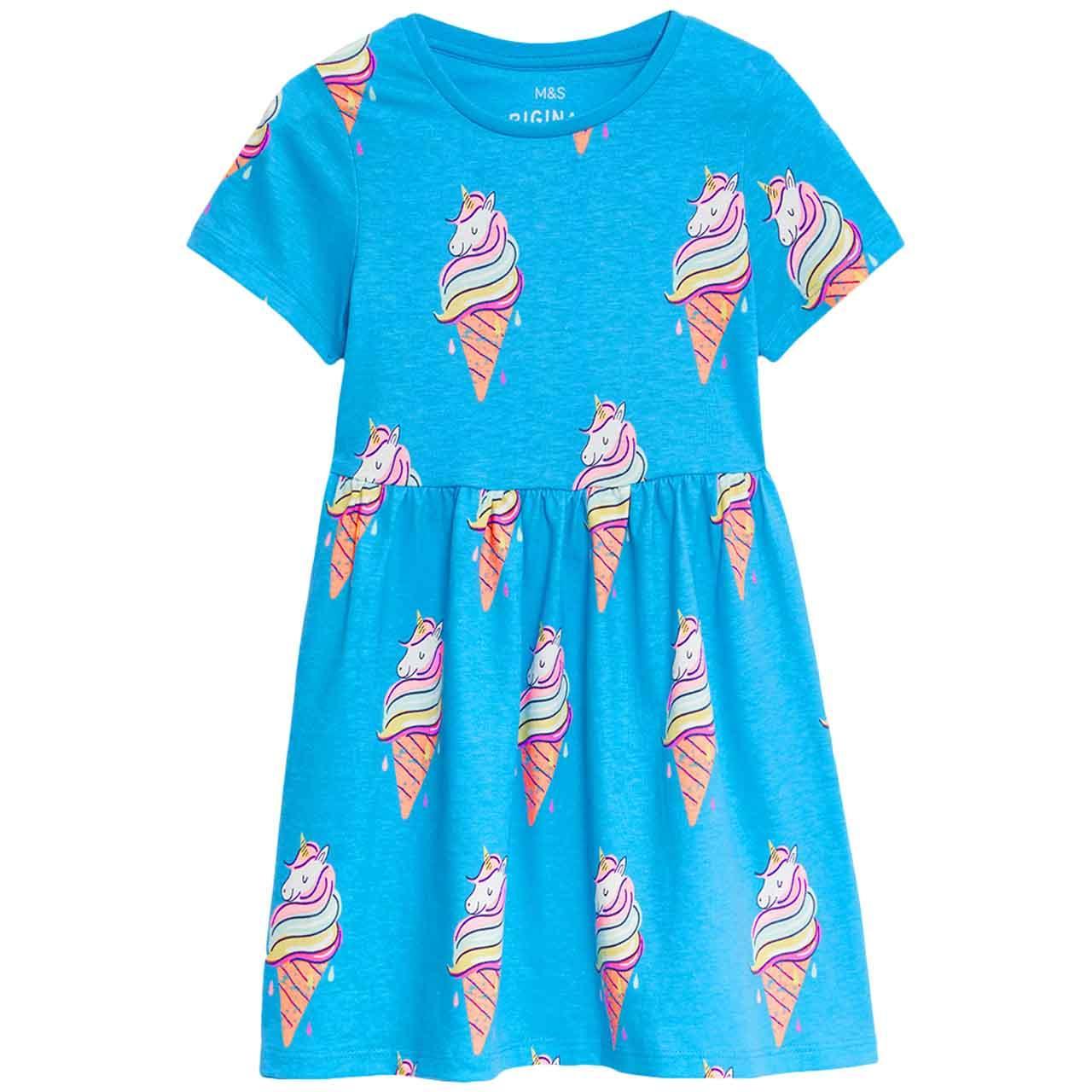 M&S Cotton Rich Dress, 5-6 Years, Blue