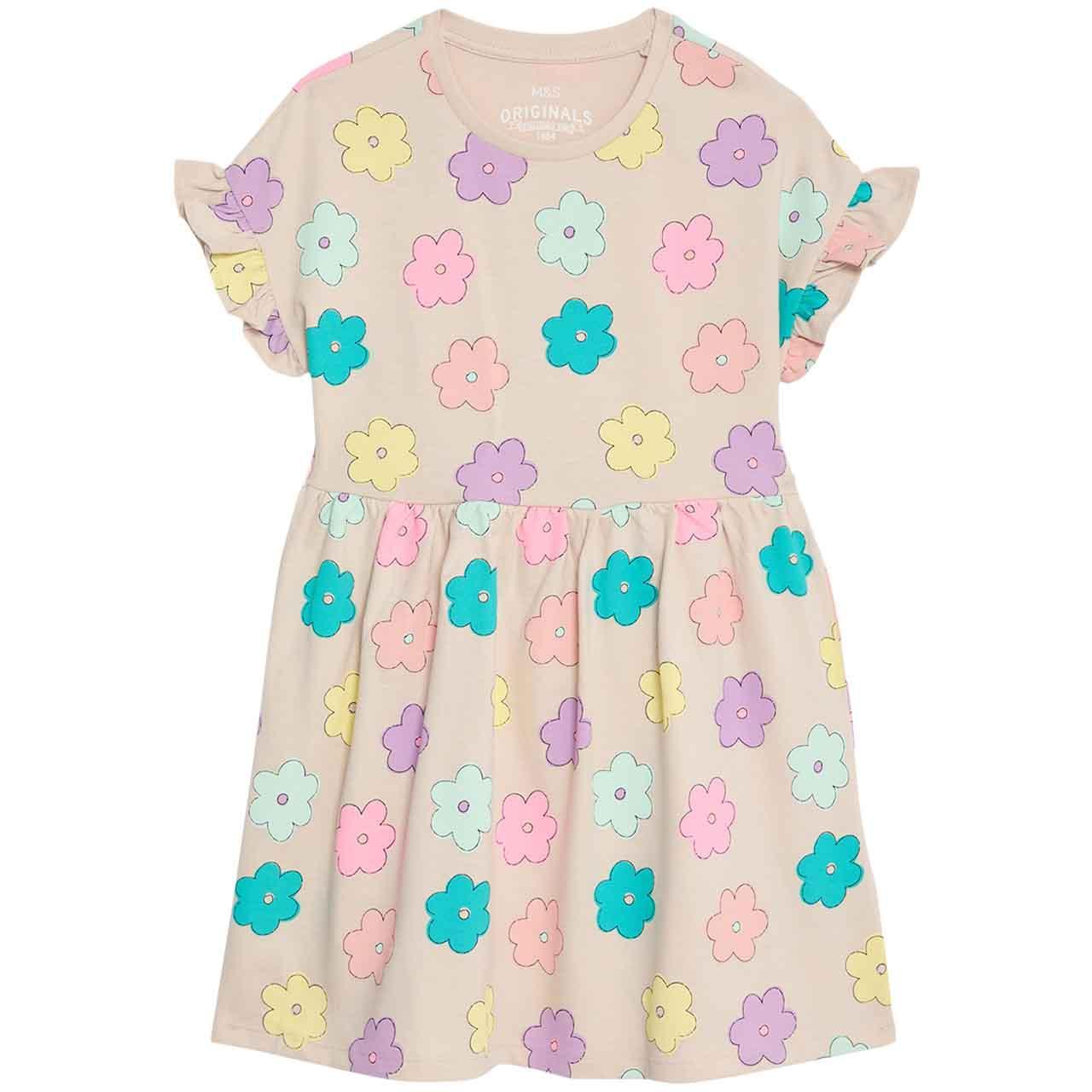 M&S Cotton Rich Dress, 2-3 Years, Calico