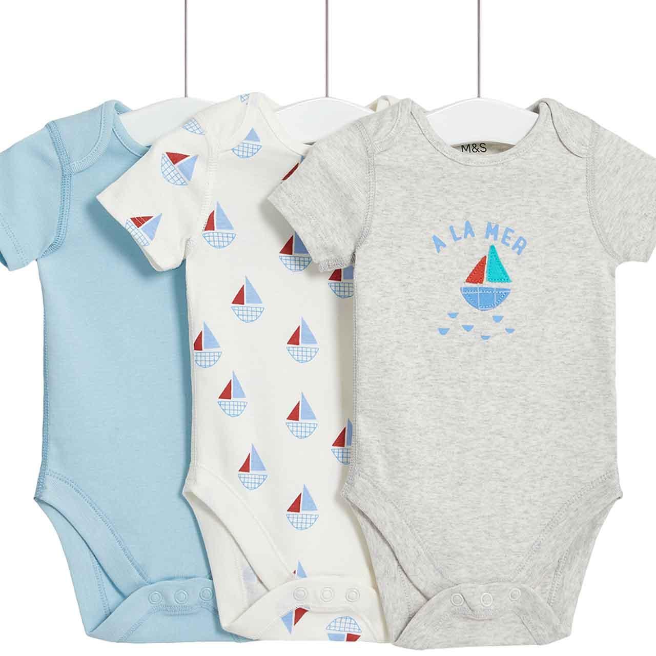 M&S Nautical Bodysuits, 3-6 Months, Ecru