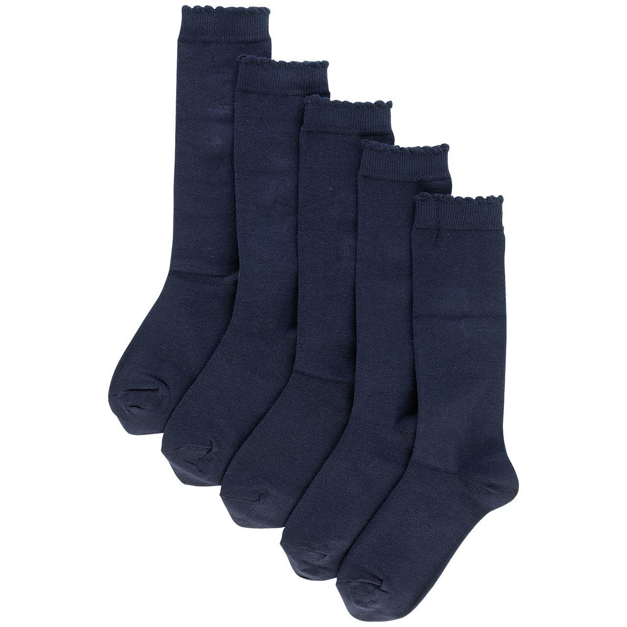 M&S Girls Cotton Knee High Socks, Shoe Size 8.5-12, Navy