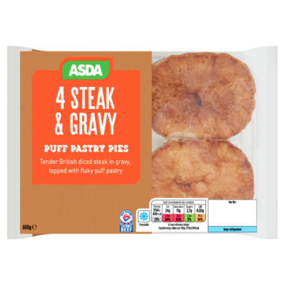 ASDA 4 Steak & Gravy Puff Pastry Pies 600g