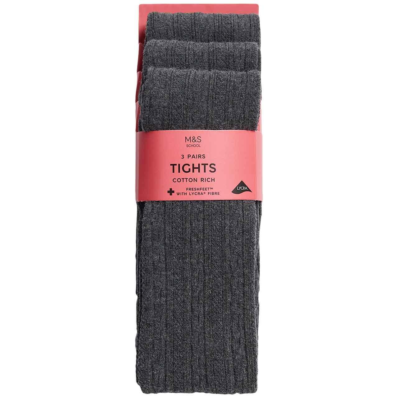 M&S Girls Cable Knit Tights, 7-8 Years, Grey