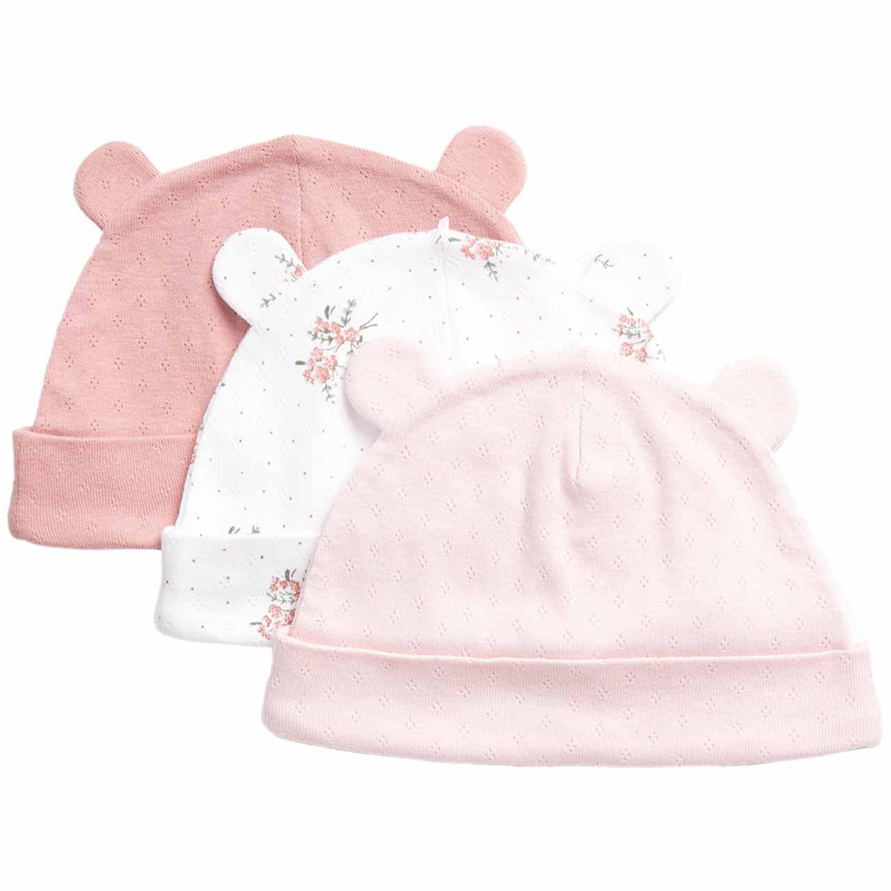 M&S Floral Hats, 3 Pack, 0-6 Months, Pink