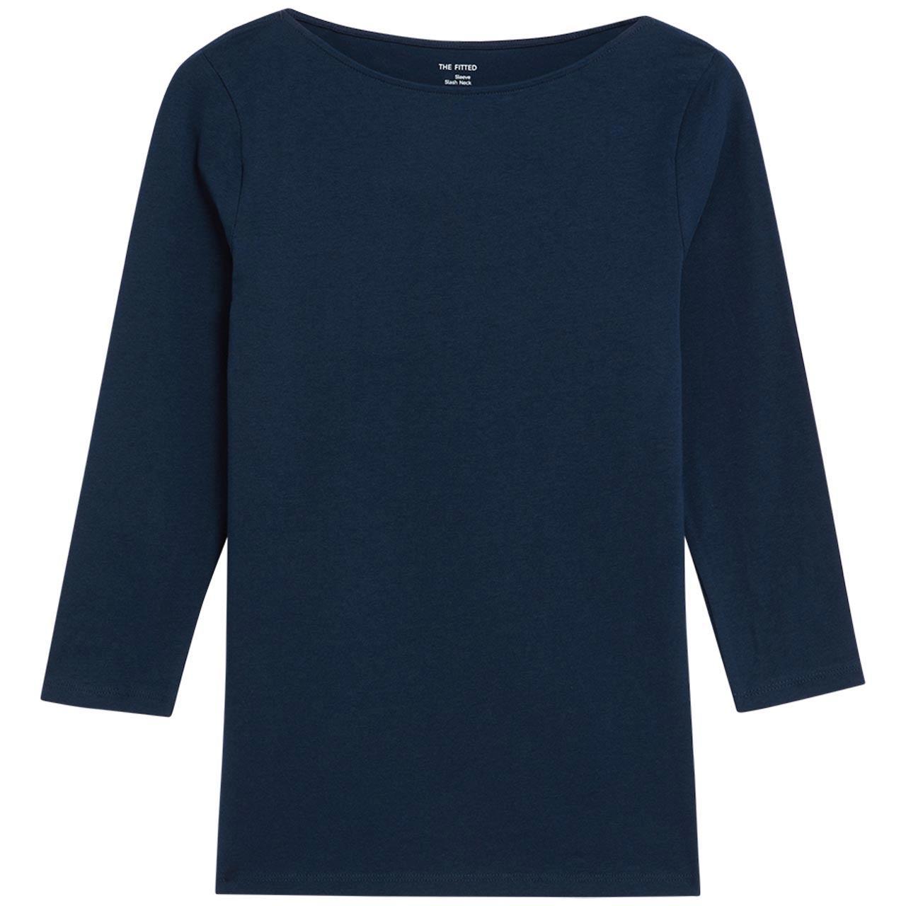 M&S Womens Cotton Rich Slim Fit 3/4 Sleeve T-Shirt, 14, Navy