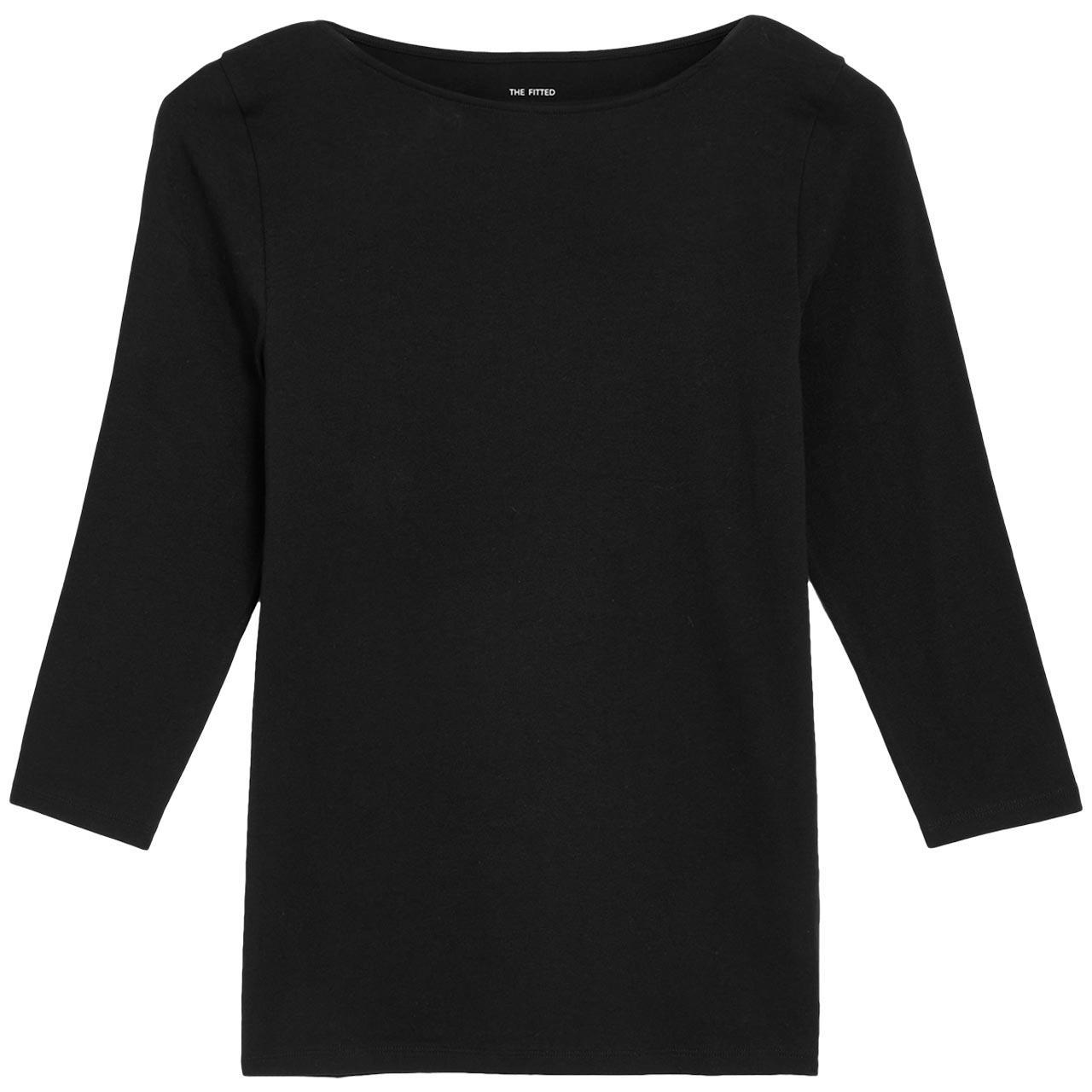 M&S Womens Cotton Rich Slim Fit 3/4 Sleeve T-Shirt, 10, Black