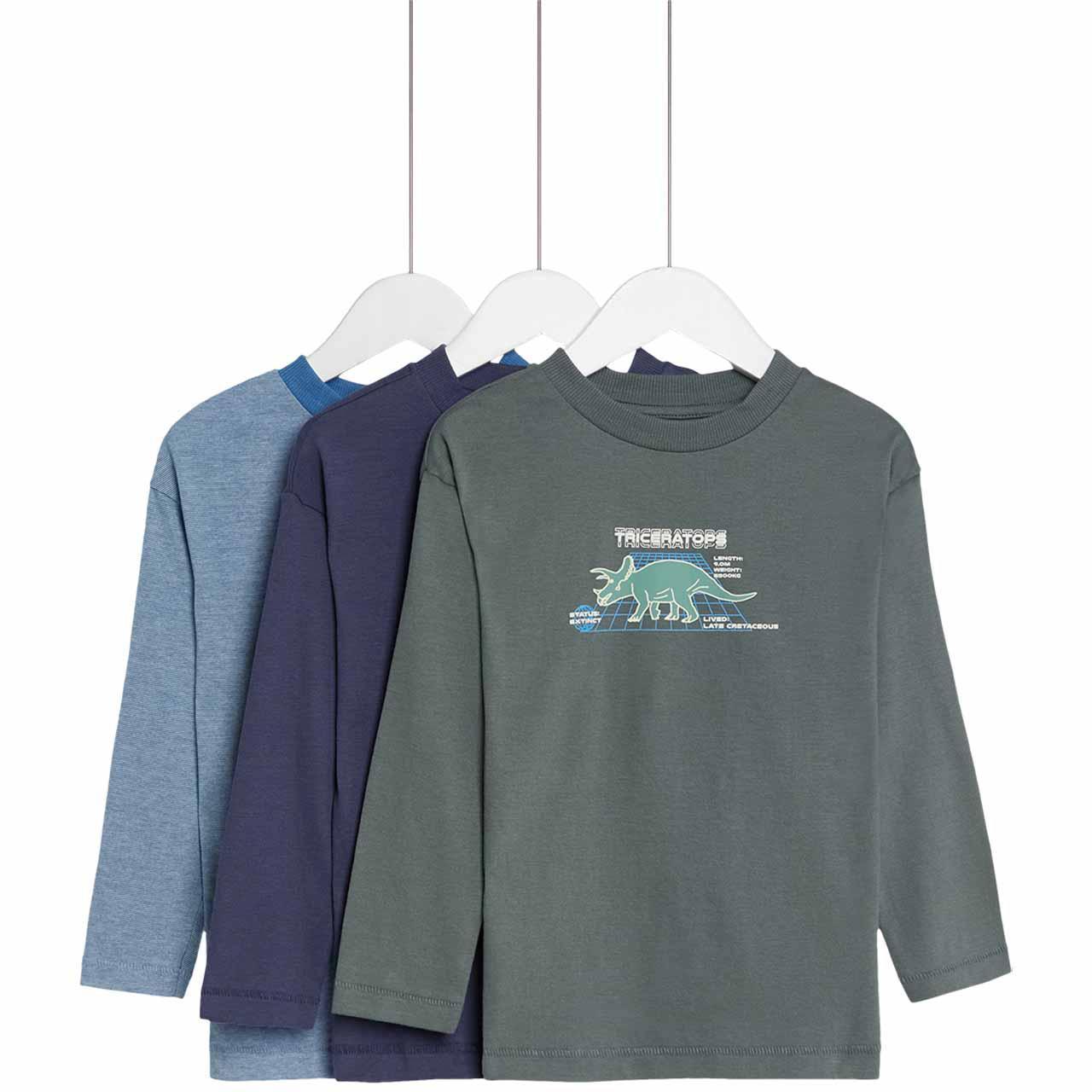 M&S Dino Tops, 3-4 Years, Blue, 3 Pack