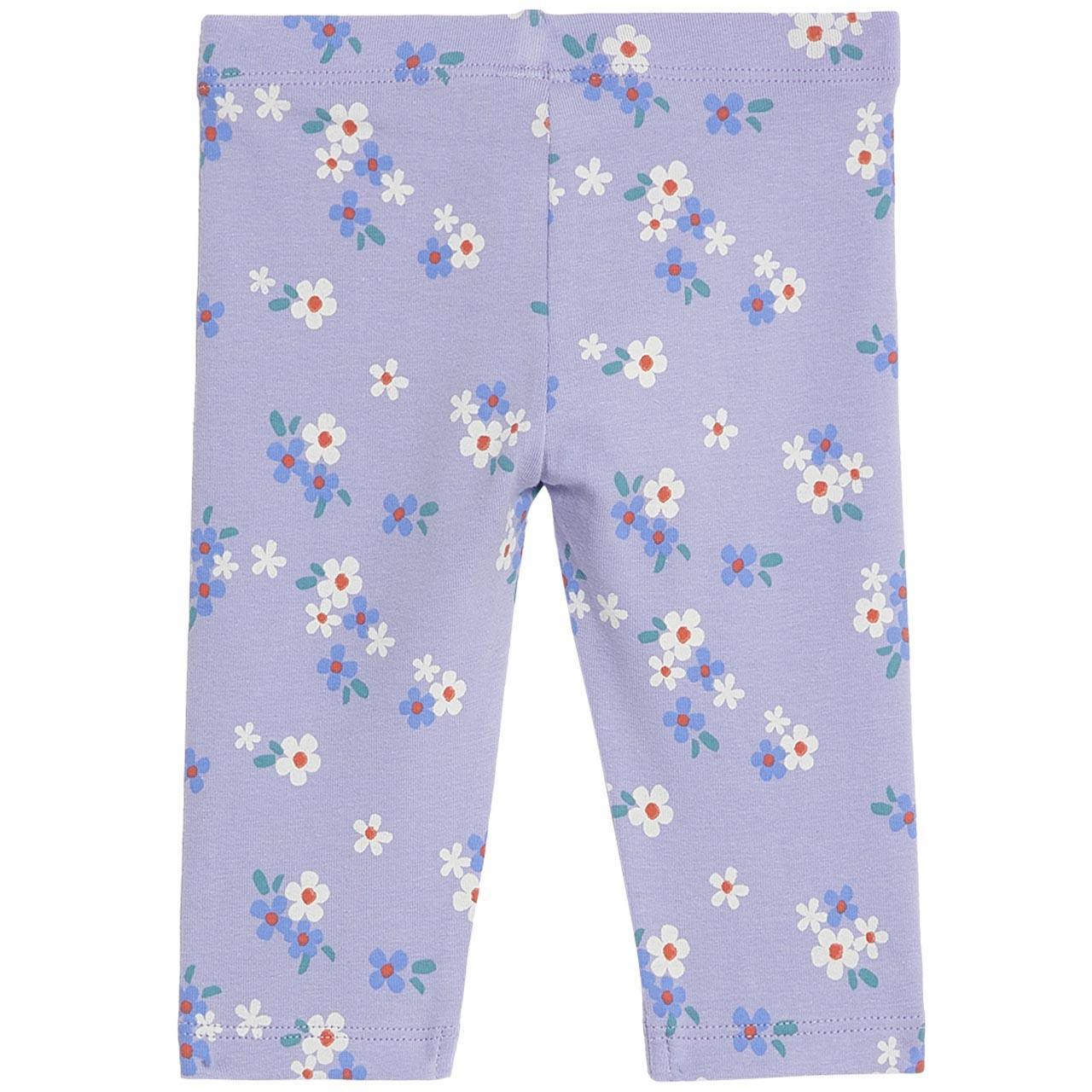 M&S Girls Collection Cotton Rich Floral Leggings, 3-6 Months, Purple