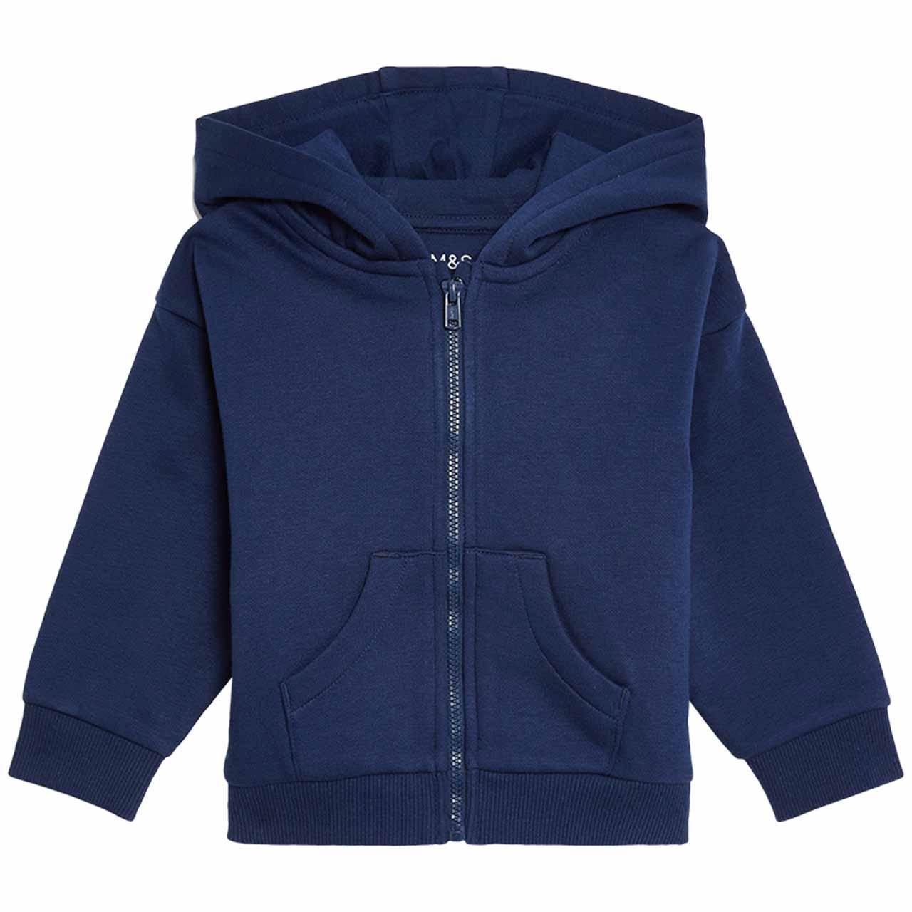 M&S Unisex Cotton Rich Zip Hoodie 6-9 Months Navy