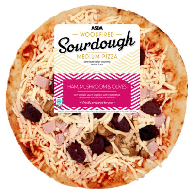 ASDA Ham, Mushroom & Olive Medium Woodfired Sourdough Pizza (Typically 412g)