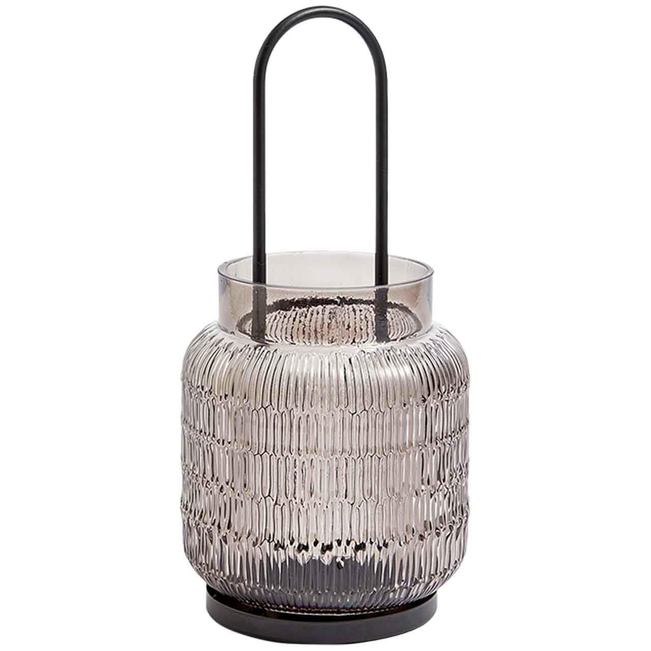 M&S Collection Ridged Glass Small Lantern, Grey