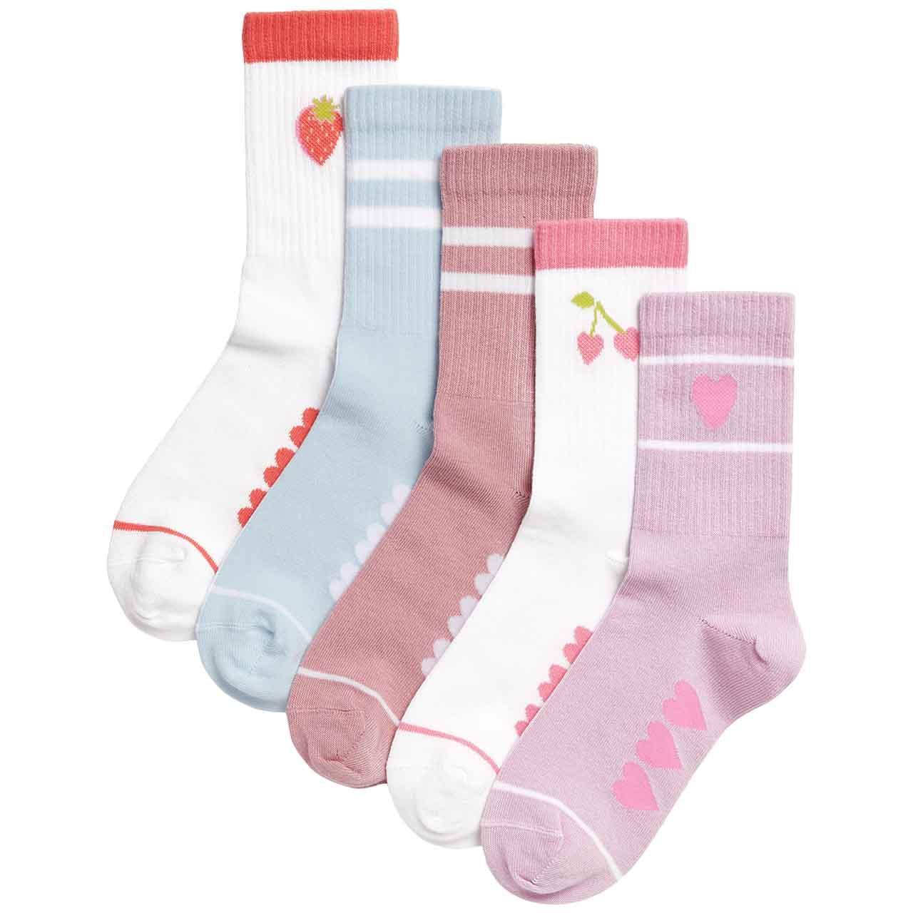 M&S Girls Cotton Rich Ribbed Striped Heart Socks, 12.5-3.5 Large, 5 Pack