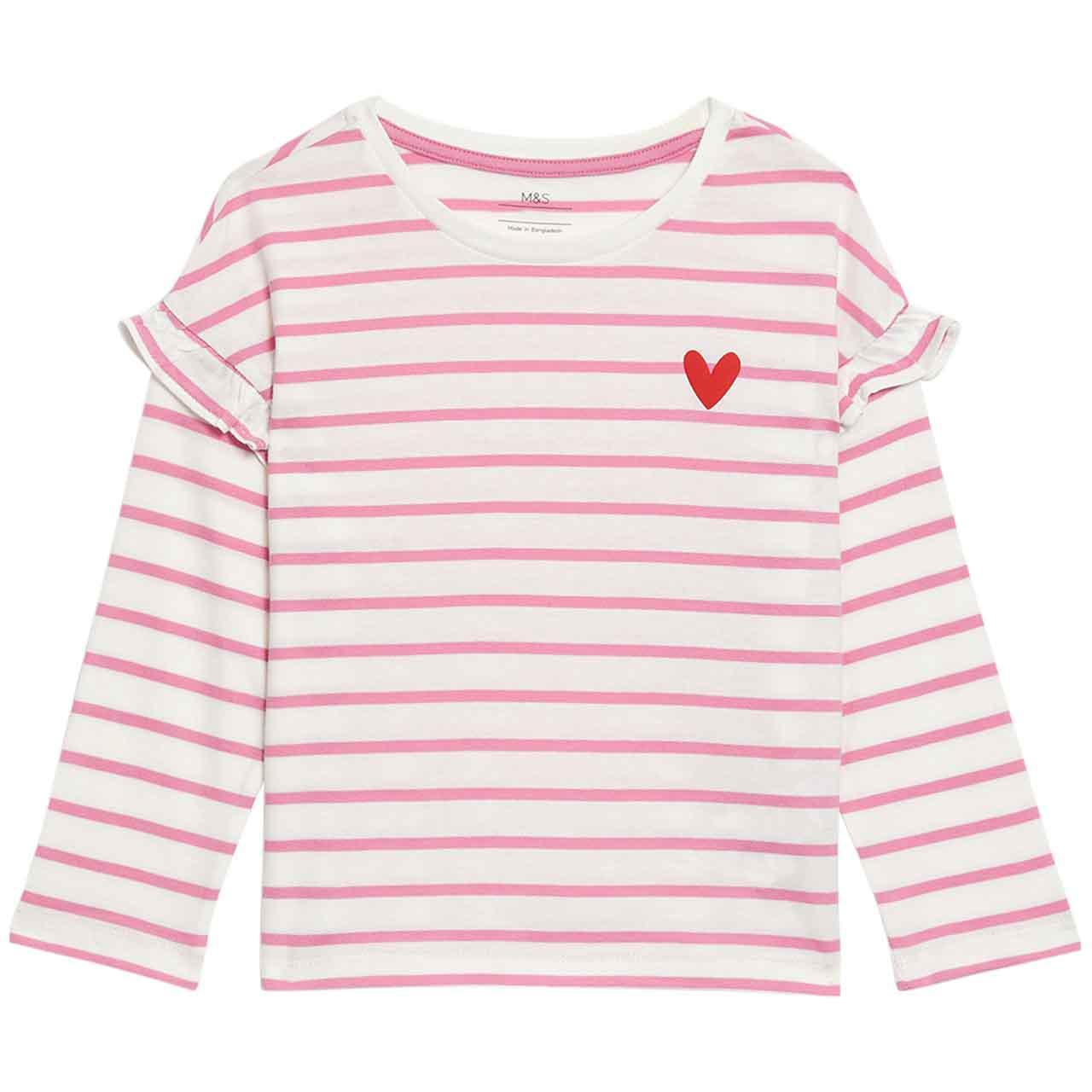 M&S Stripe Heart Top, 6-7 Years, Pink