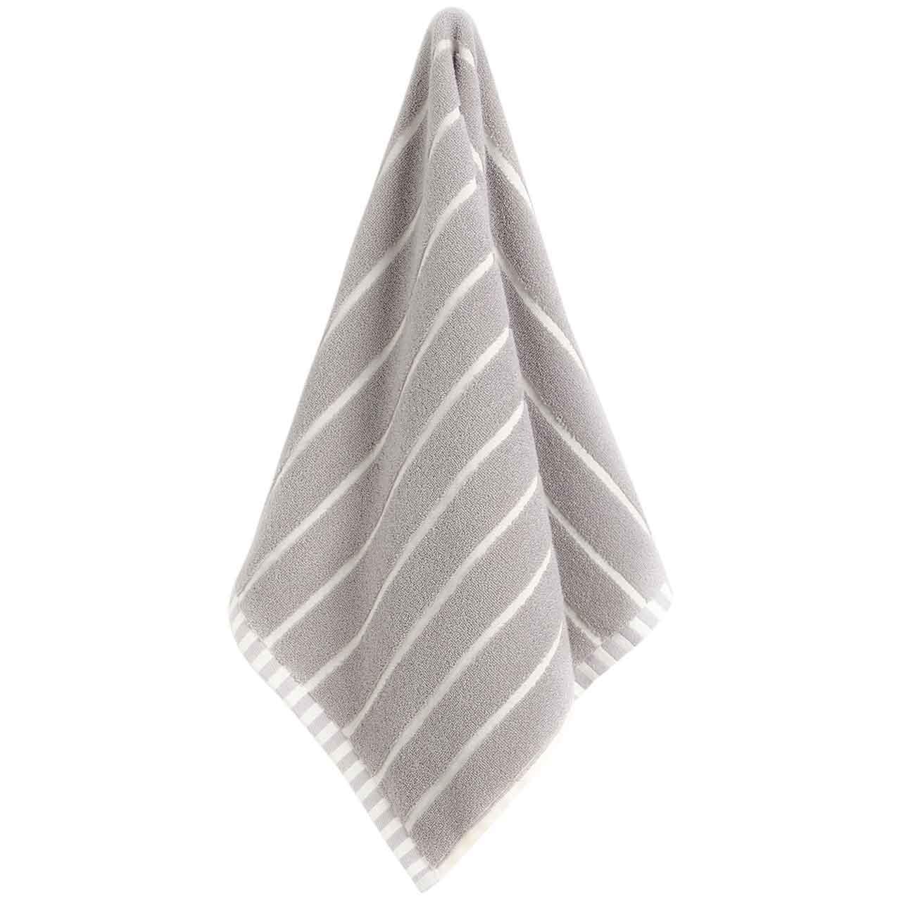 M&S Pure Cotton Carved Stripe Bath Towel, Light Grey