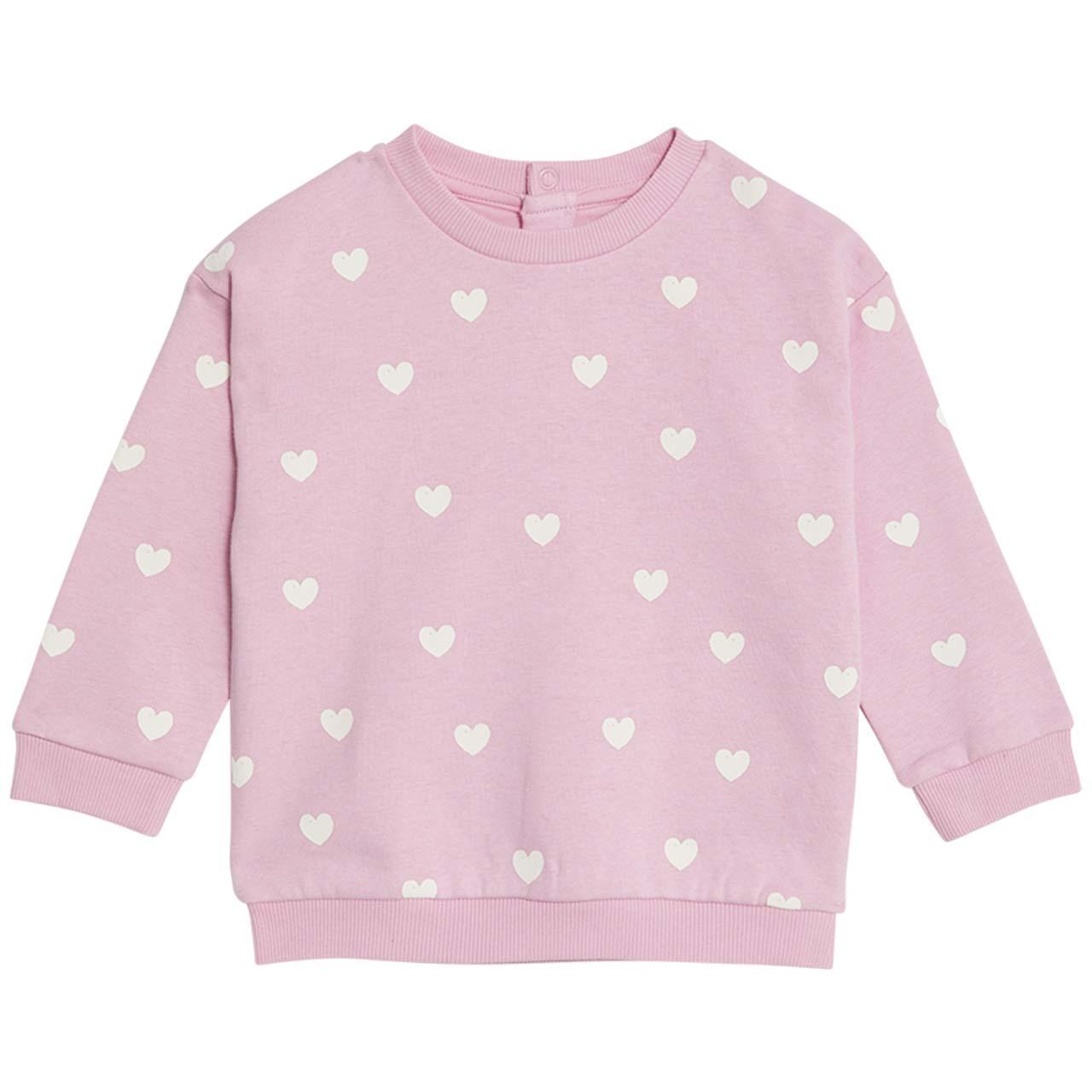 M&S Cotton Heart Print Sweatshirt, 9-12 Months, Pink